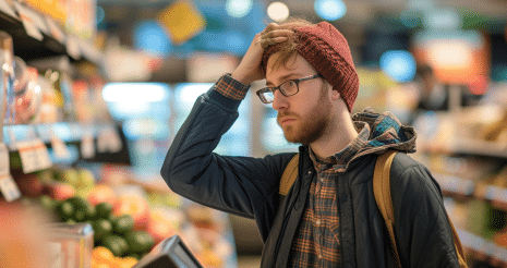 stress person in grocery store